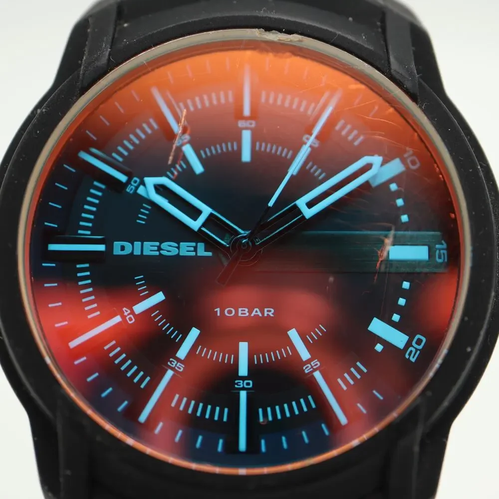 Diesel Armbar Black Mens 44mm Watch Iridescent Crystal DZ1819 w New Battery